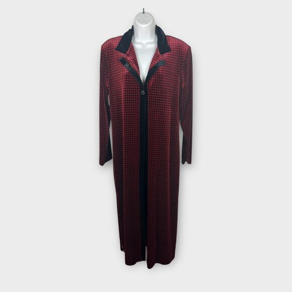 Coldwater Creek Red Black Houndstooth Velvet Robe Duster Cardigan Size Medium - Picture 1 of 8